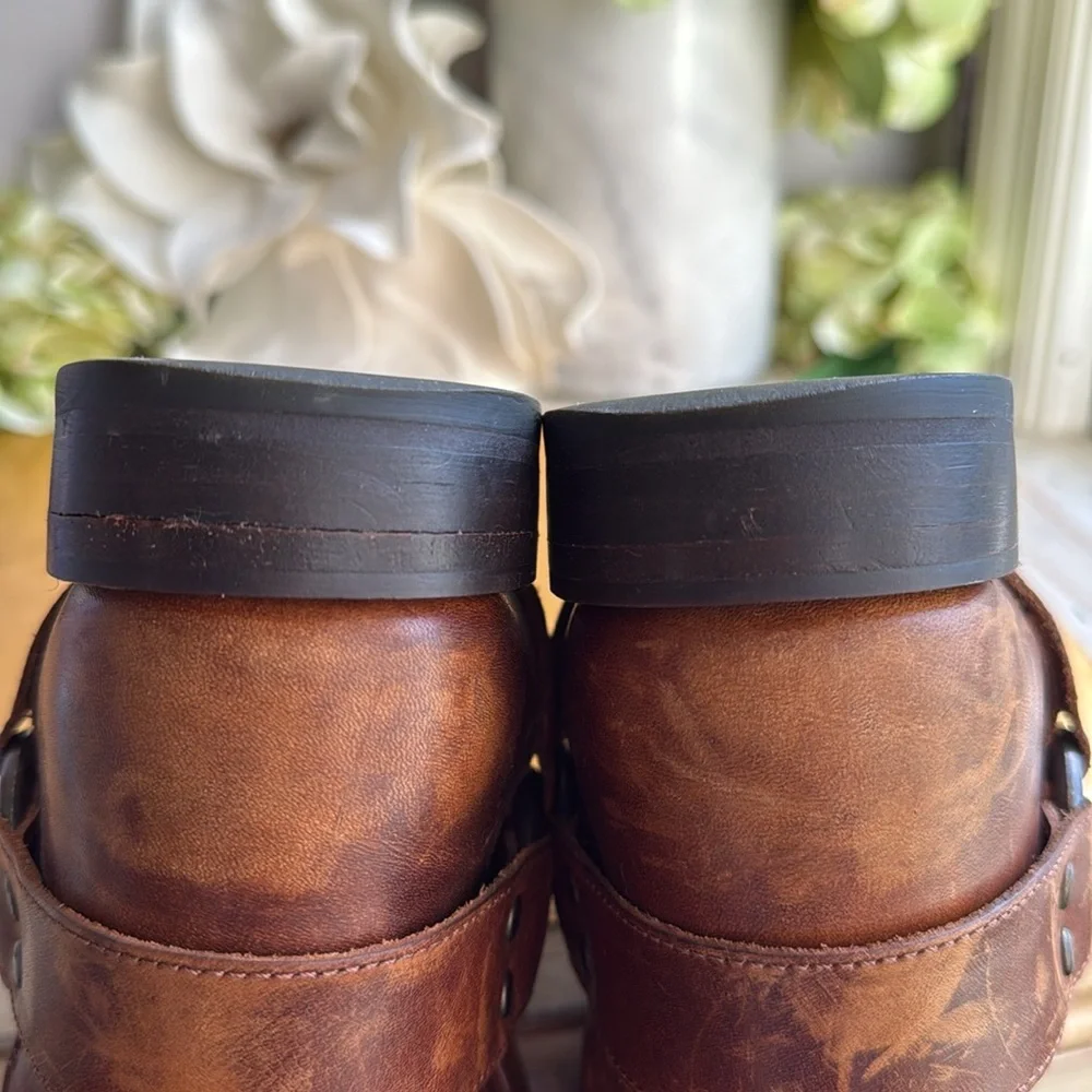 Frye Wyatt Harness Distressed Short Boot in Cognac Leather